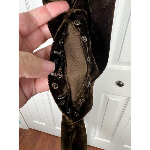 1930s handmade brown translucent velvet button back long sleeve midi dress Sz 6 - Picture 4 of 11